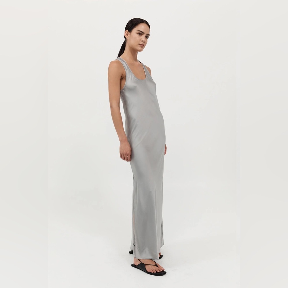 SOLD St. Agni Silk Silver Bias Maxi Dress